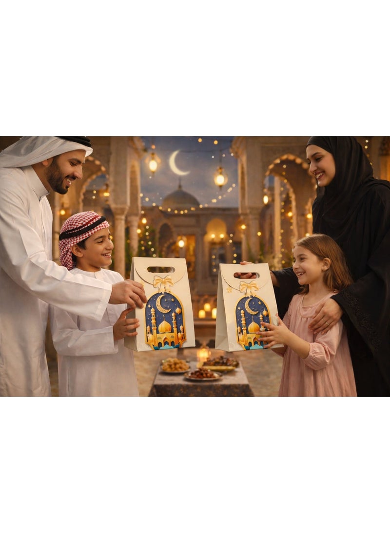 12 Pieces Kraft Paper Gift Bags for Ramadan and Eid, Party Bags with Handles for Candy Desserts and Jewelry Gifts, Party Favor Bags and Party Supplies - Image 2